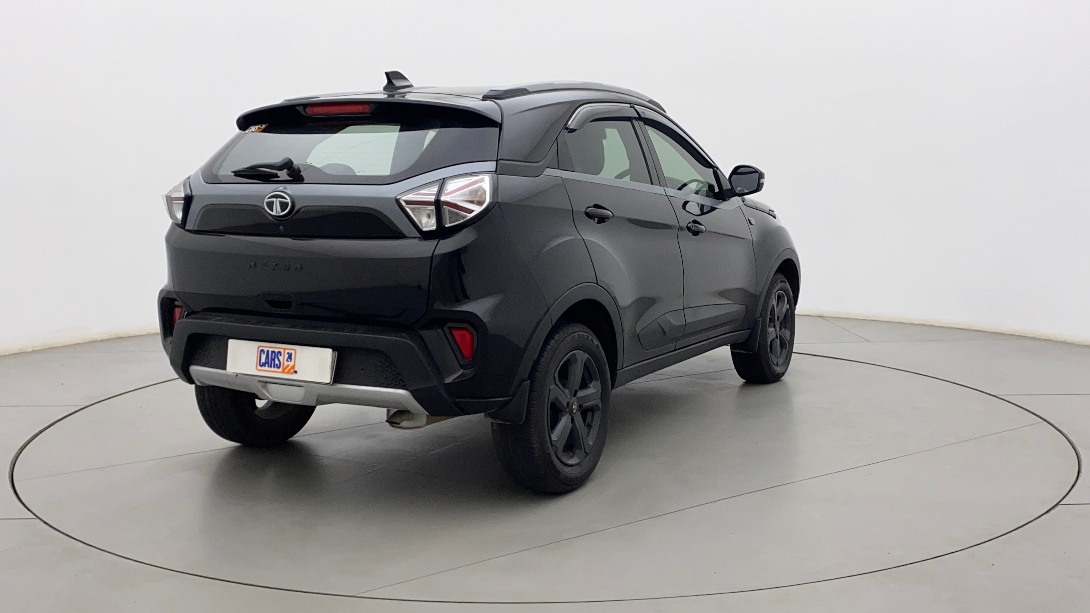 Rear three-quarter of a Tata Nexon 2017-2023