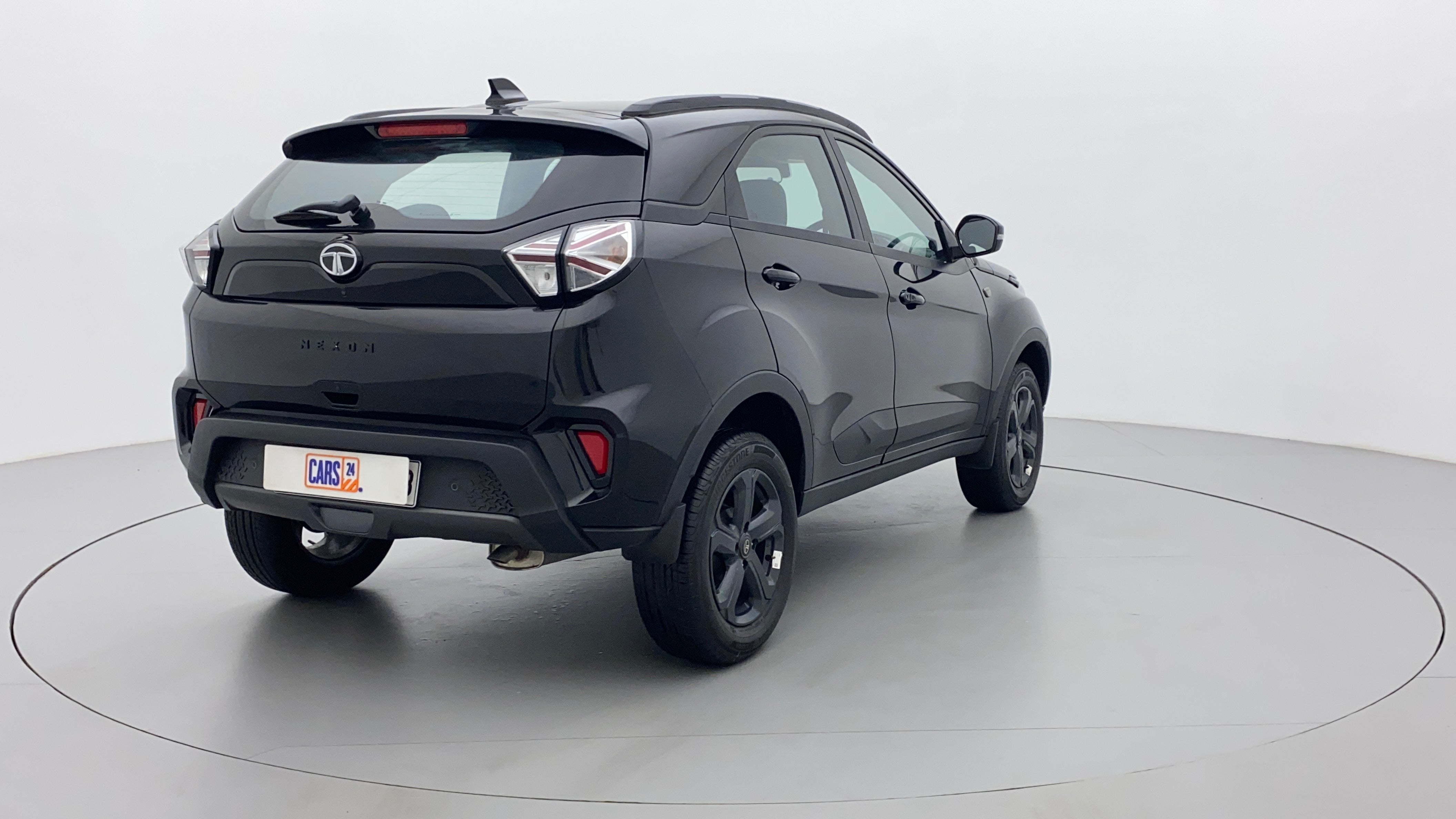 Rear three-quarter of a Tata Nexon 2017-2023