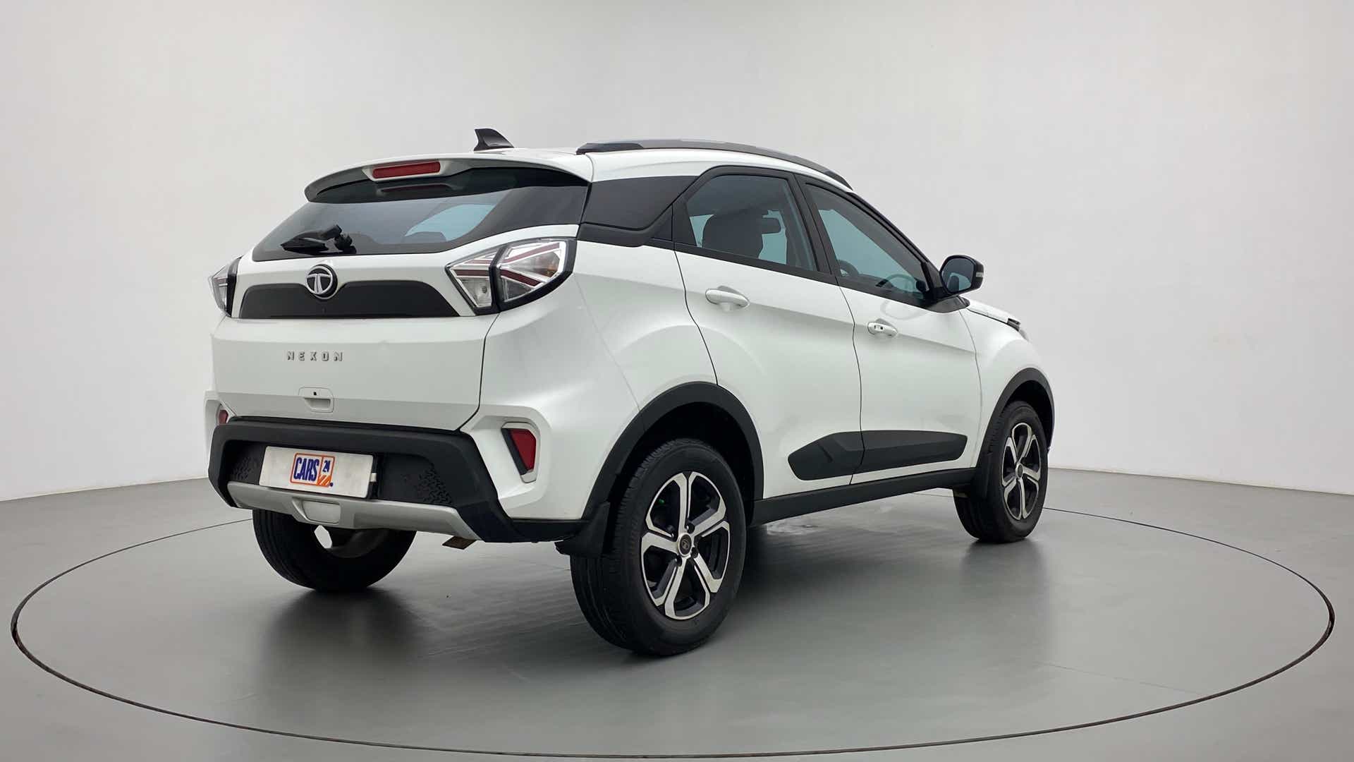 Rear three-quarter of a Tata Nexon 2017-2023