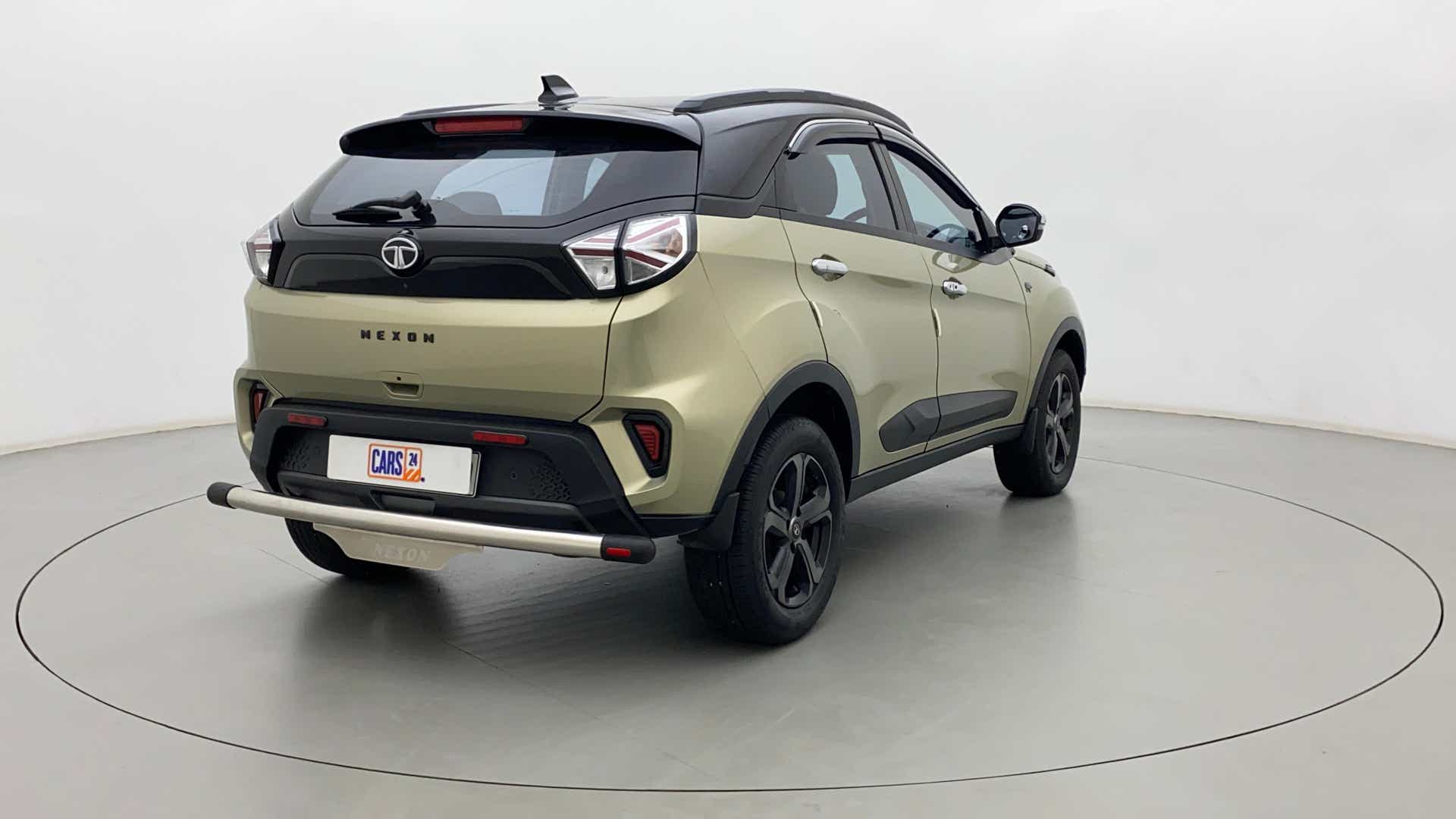Rear three-quarter of a Tata Nexon 2017-2023