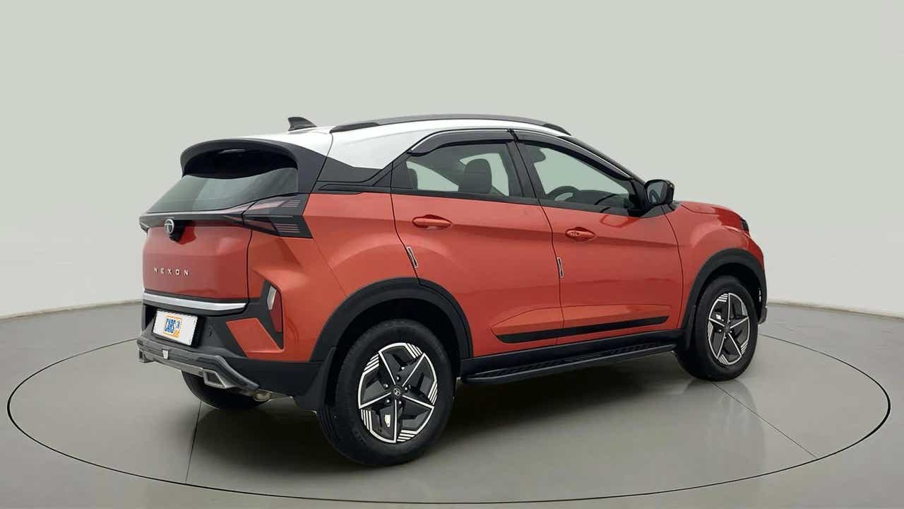 Rear three-quarter view of a Tata Nexon
