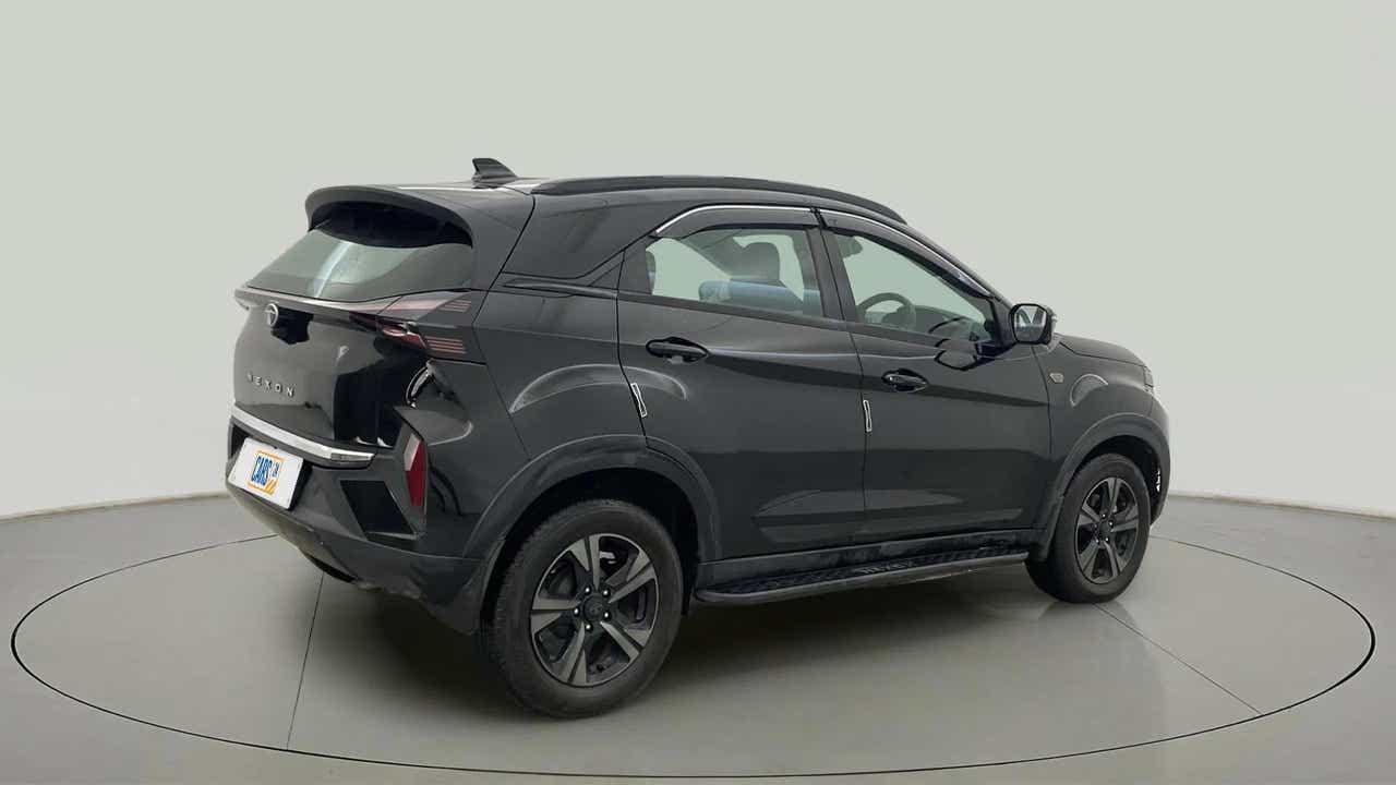 Rear three-quarter view of a Tata Nexon