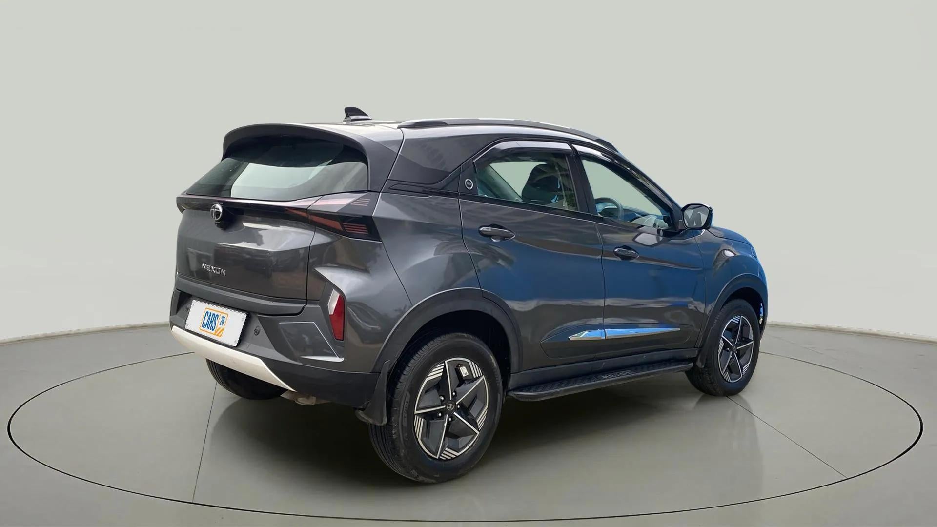 Rear three-quarter of a Tata Nexon