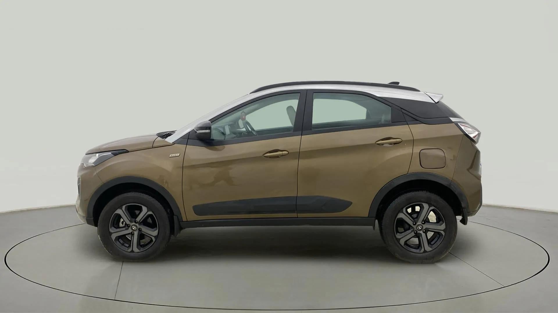 Side view of a Grassland Beige Tata Nexon 2017-2023