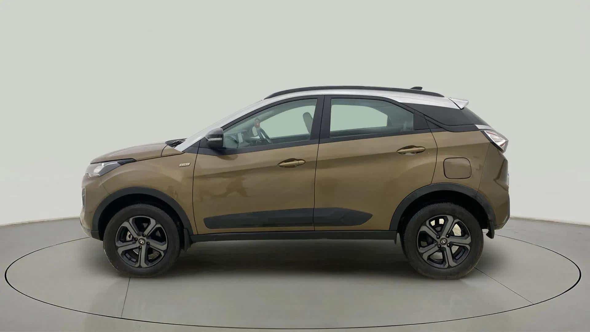 Side view of a Grassland Beige Tata Nexon 2017-2023