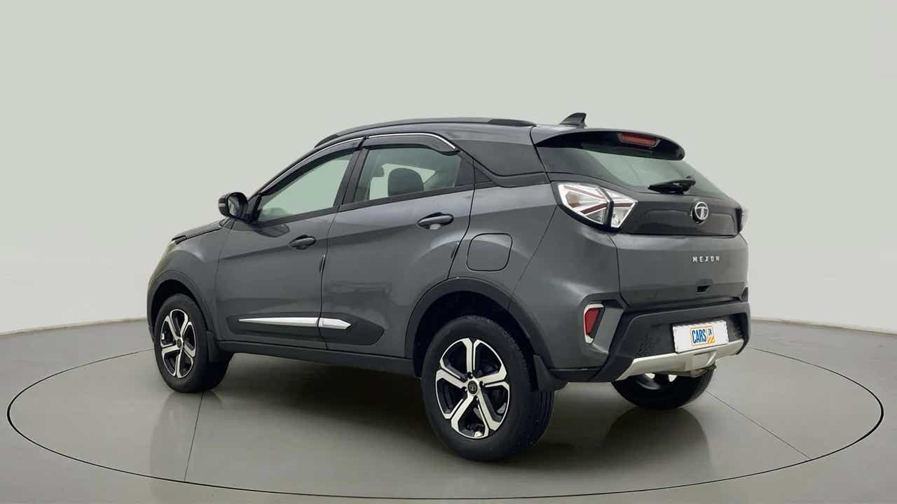 Rear three-quarter of a Tata Nexon 2017-2023