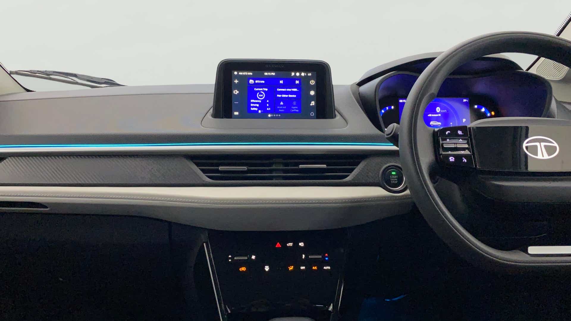 Dashboard and steering wheel of a Tata Nexon