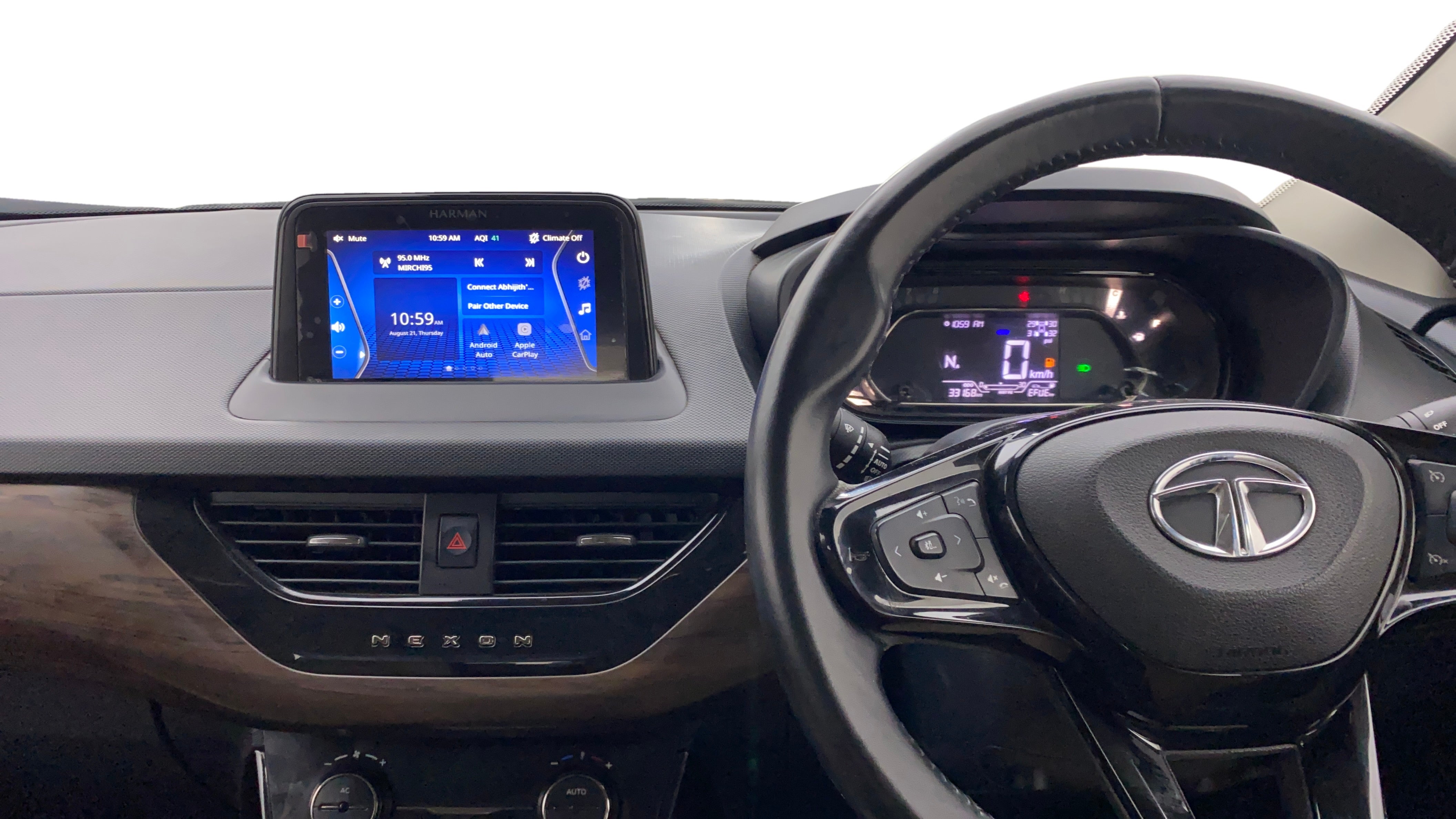 Dashboard and steering wheel of a Tata Nexon 2017-2023