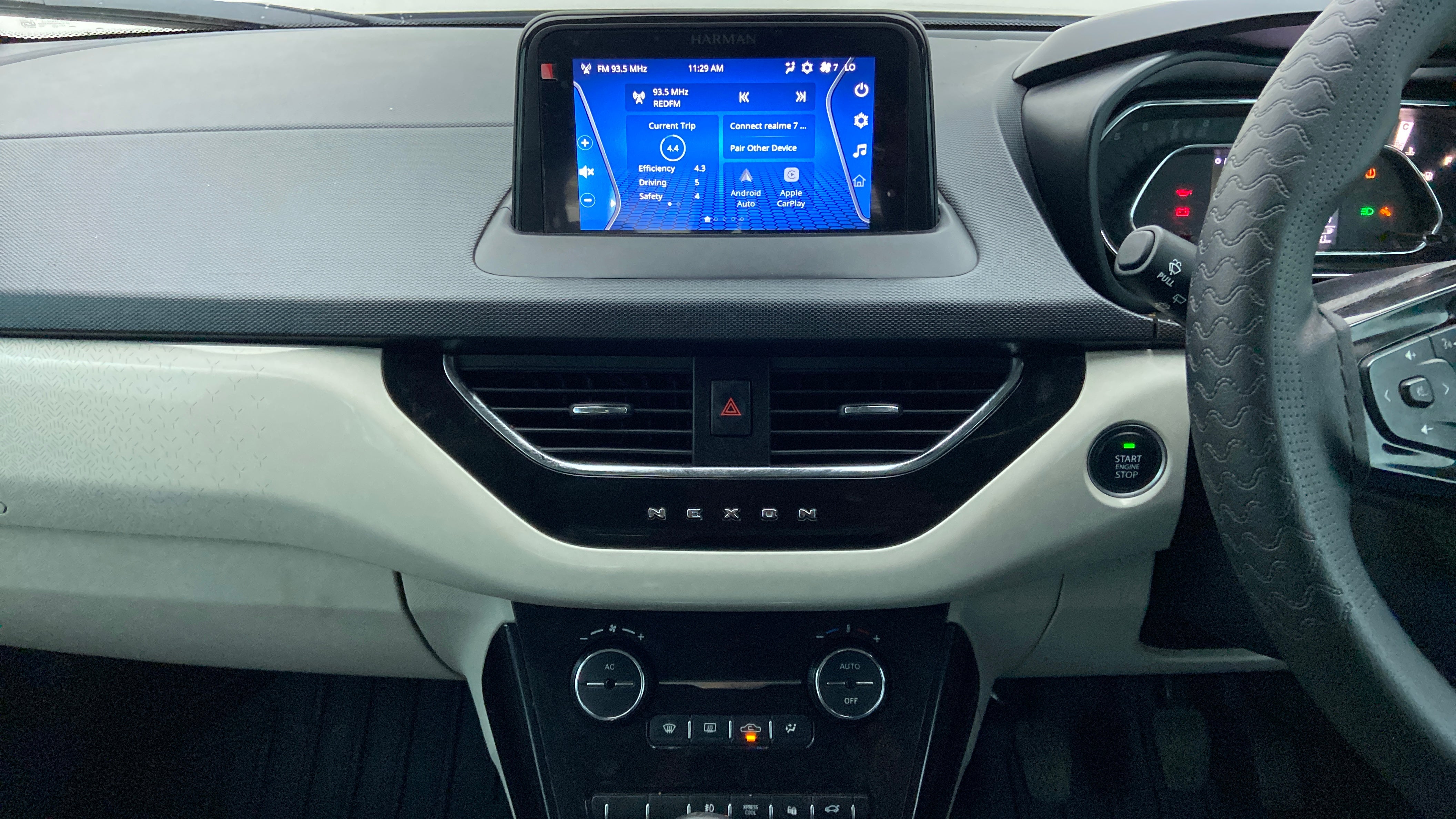 Dashboard and infotainment view of a Tata Nexon 2017-2023