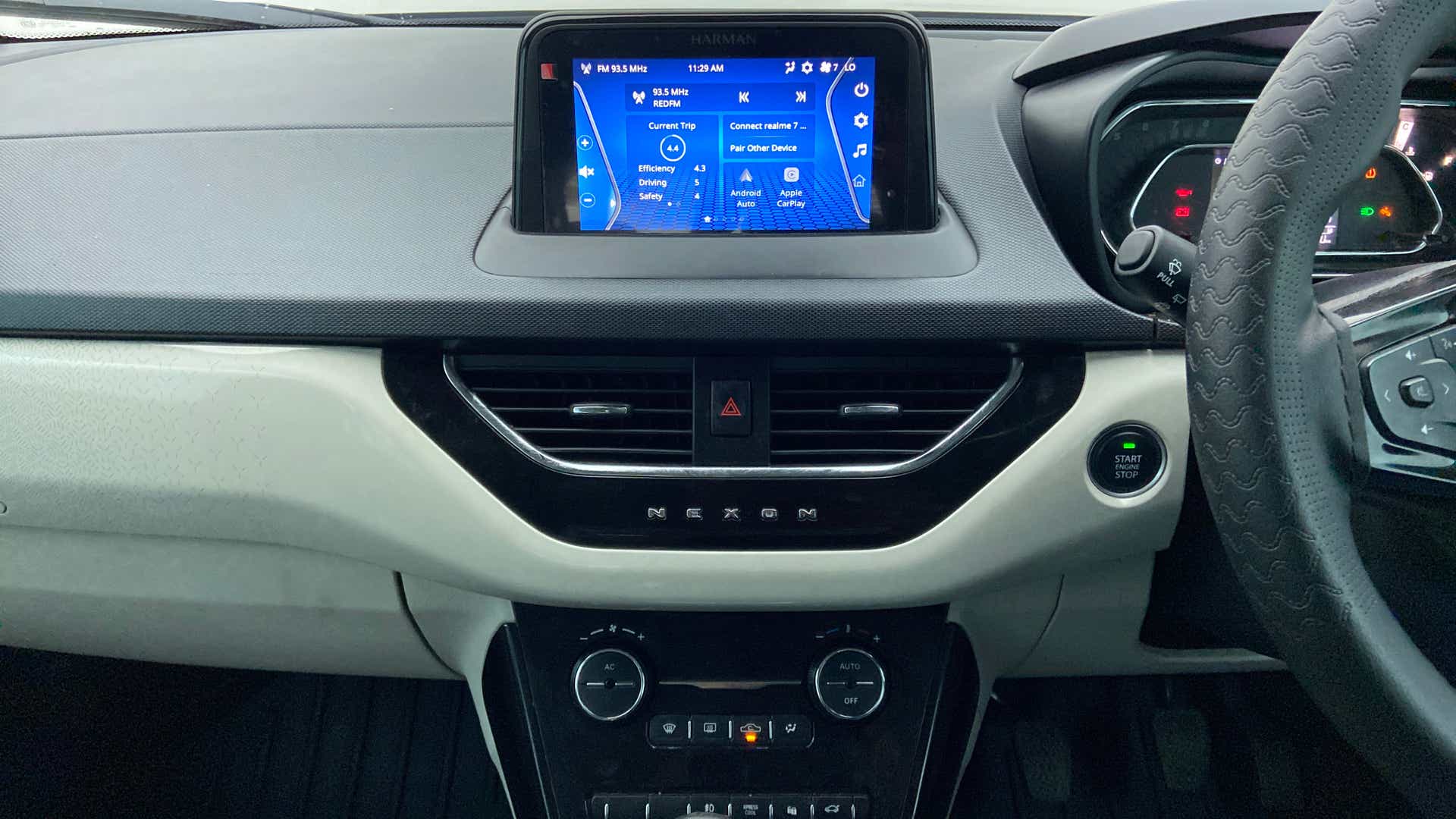 Dashboard and infotainment view of a Tata Nexon 2017-2023
