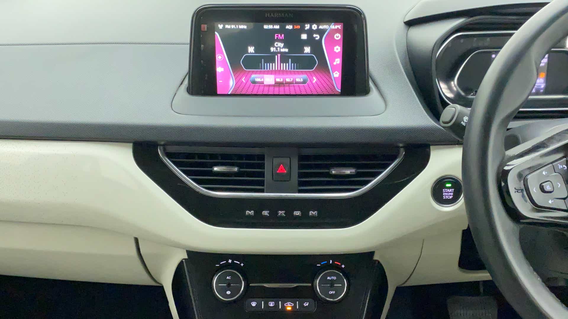 Dashboard and infotainment view of a Tata Nexon 2017-2023