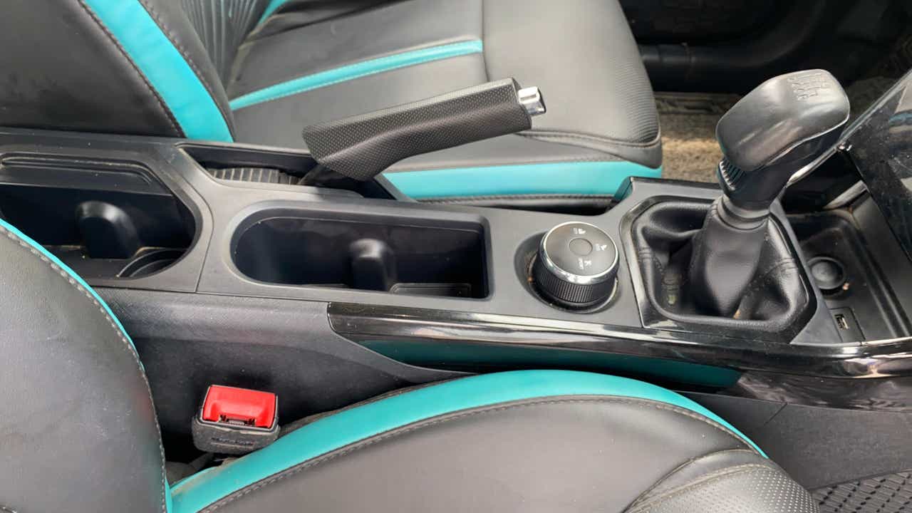Center console and gear shifter area of a Tata Nexon