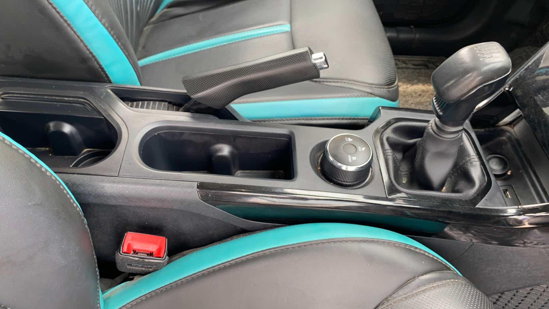 Center console and gear shifter area of a Tata Nexon