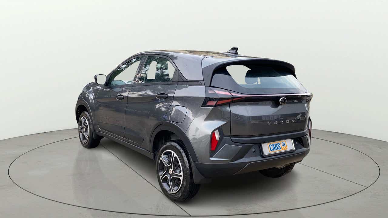 Rear three-quarter of a Tata Nexon