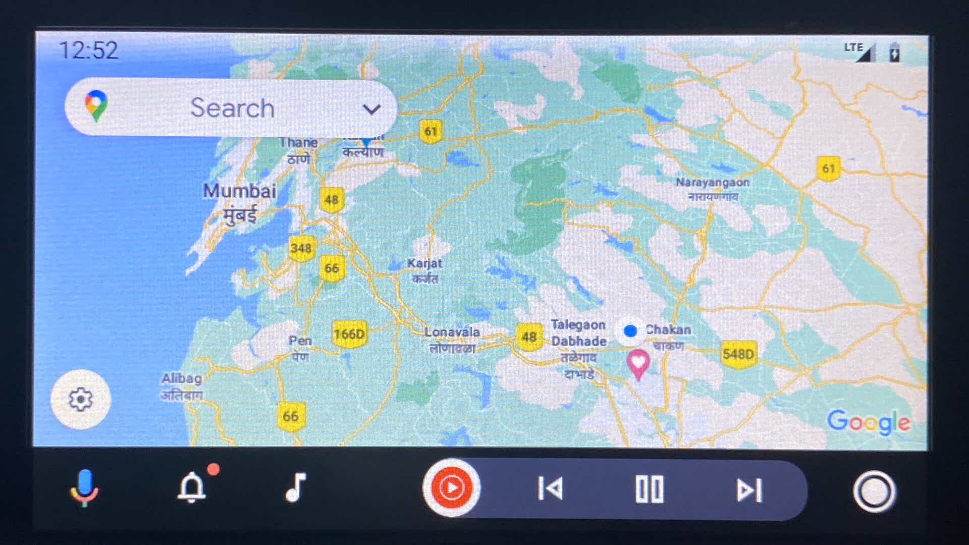 Infotainment screen showing map display of a Tata Nexon 2017-2023