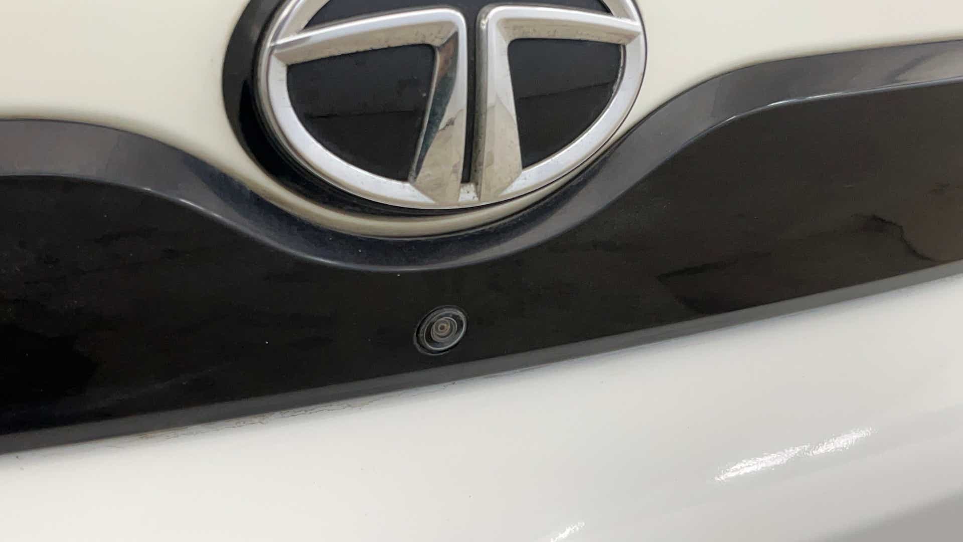 Rear emblem and camera view of a Tata Nexon 2017-2023
