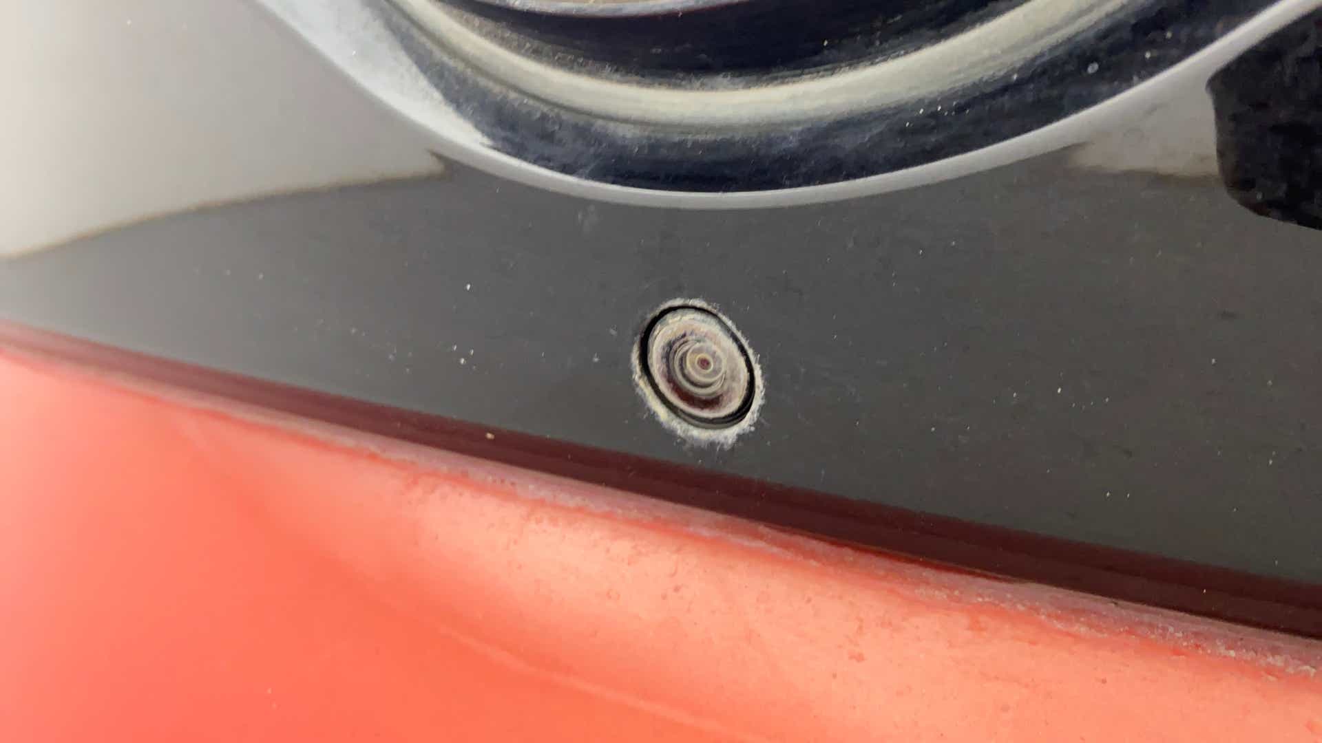 Close-up of rear view camera on a Tata Nexon 2017-2023