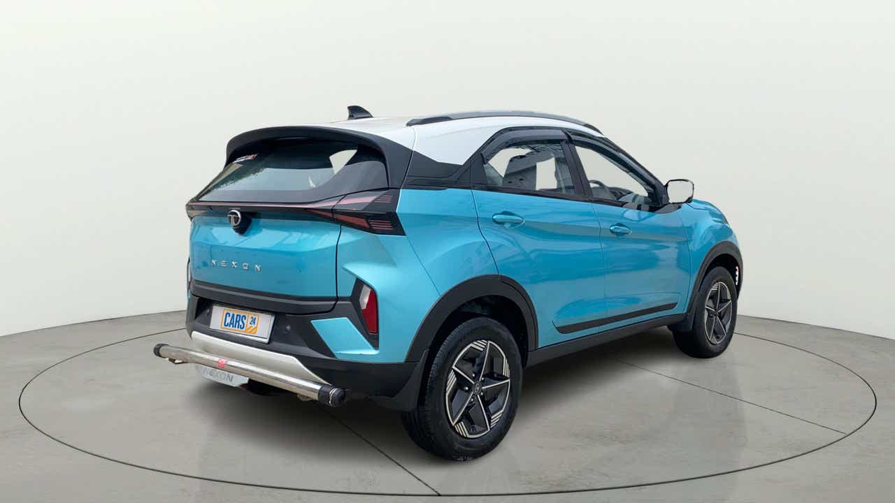Rear three-quarter view of a Tata Nexon