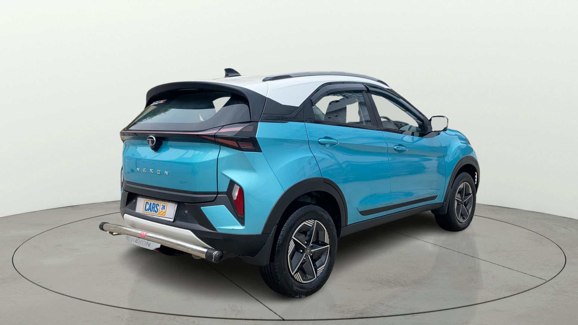 Rear three-quarter view of a Tata Nexon