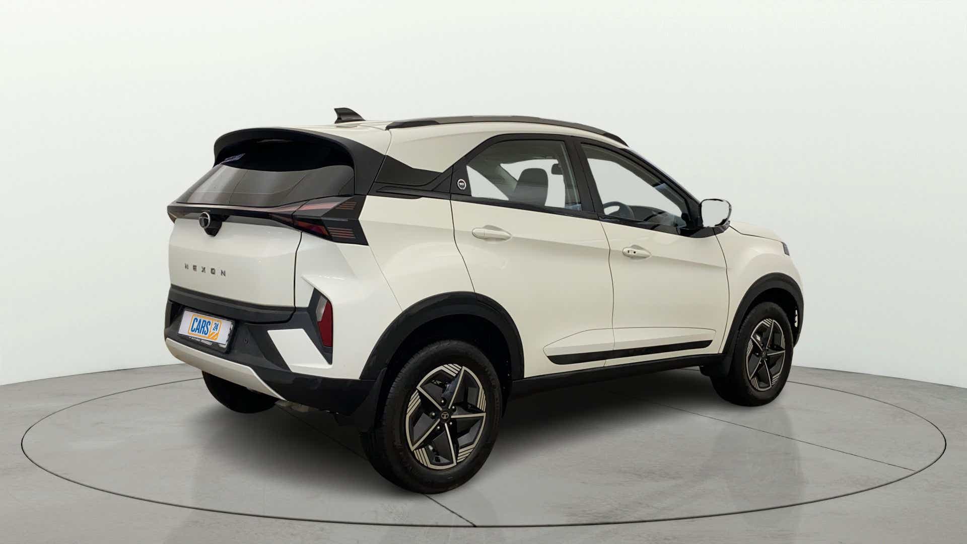 Rear three-quarter of a Tata Nexon
