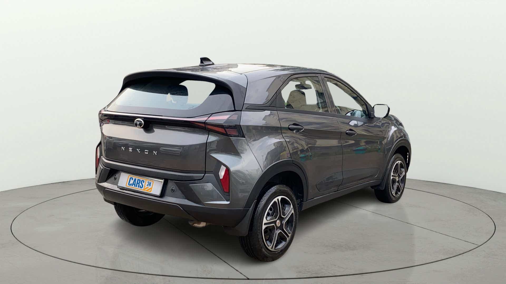 Rear three-quarter view of a Tata Nexon