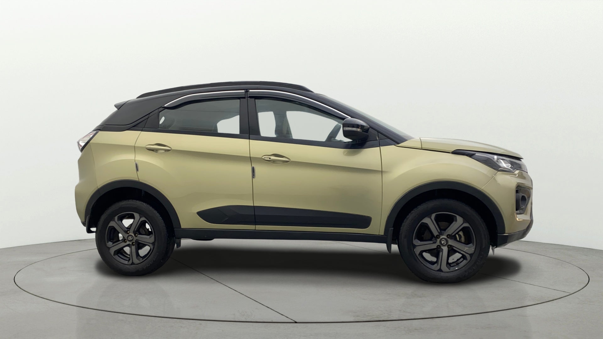 Side view of a Grassland Beige Tata Nexon 2017-2023