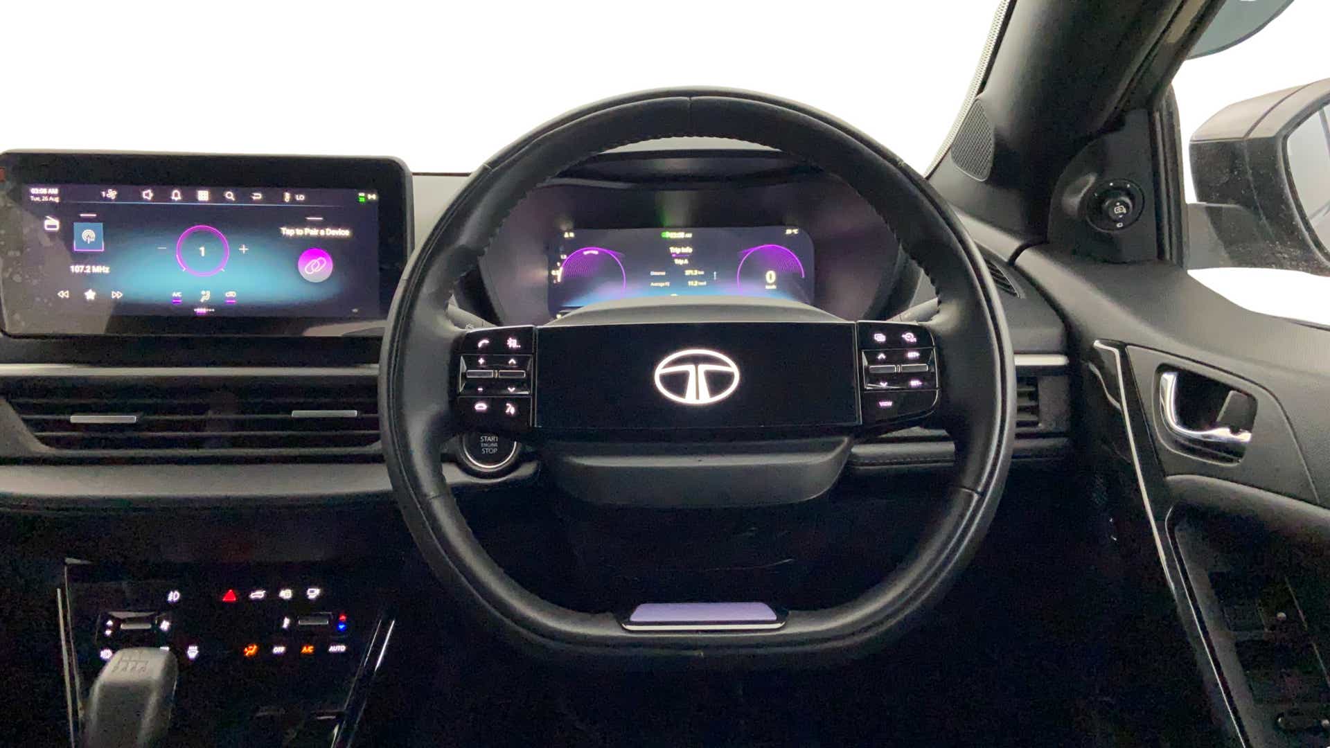 Steering wheel and dashboard of a Tata Nexon 2017-2023