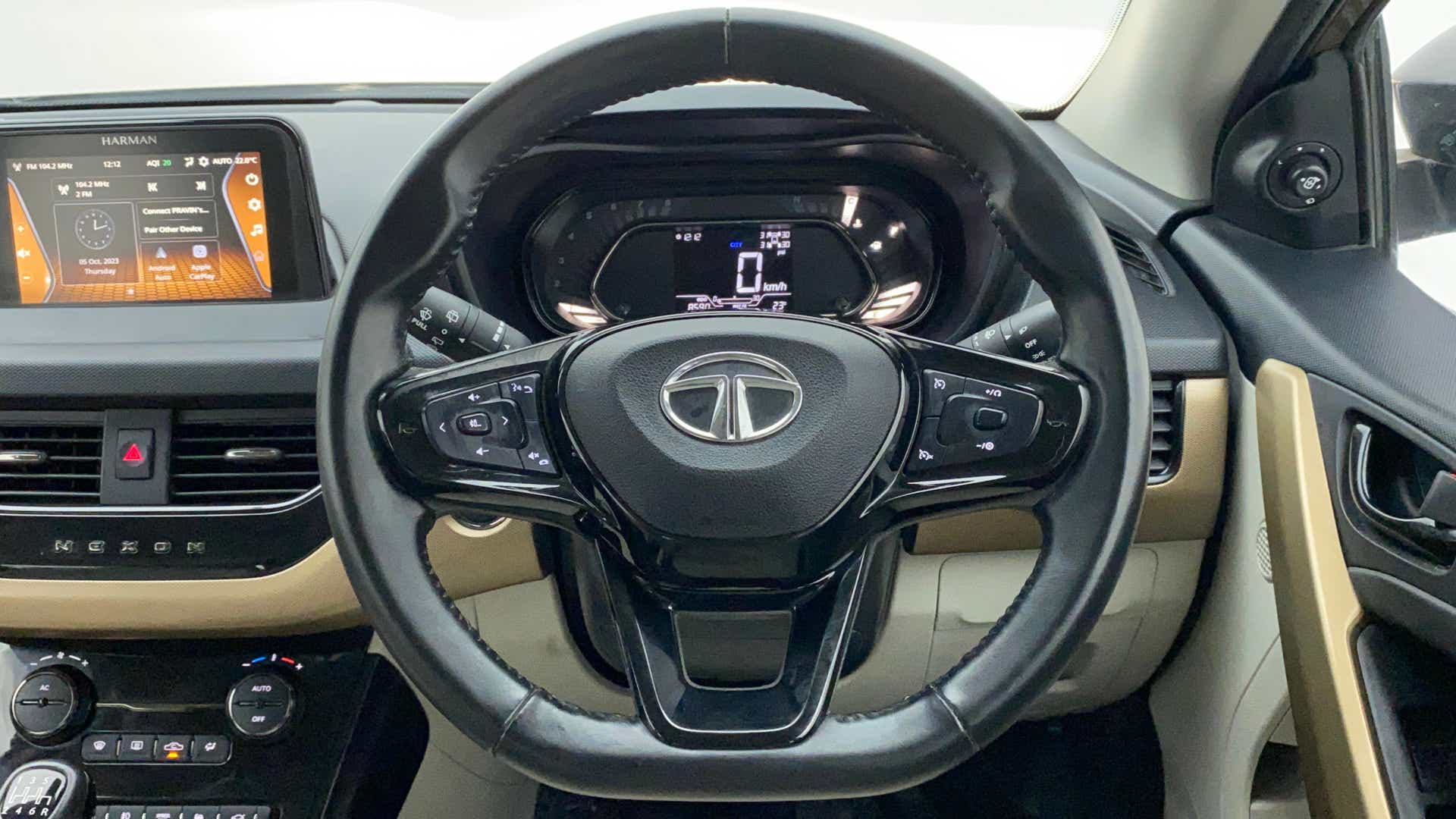 Steering wheel and dashboard of a Tata Nexon 2017-2023