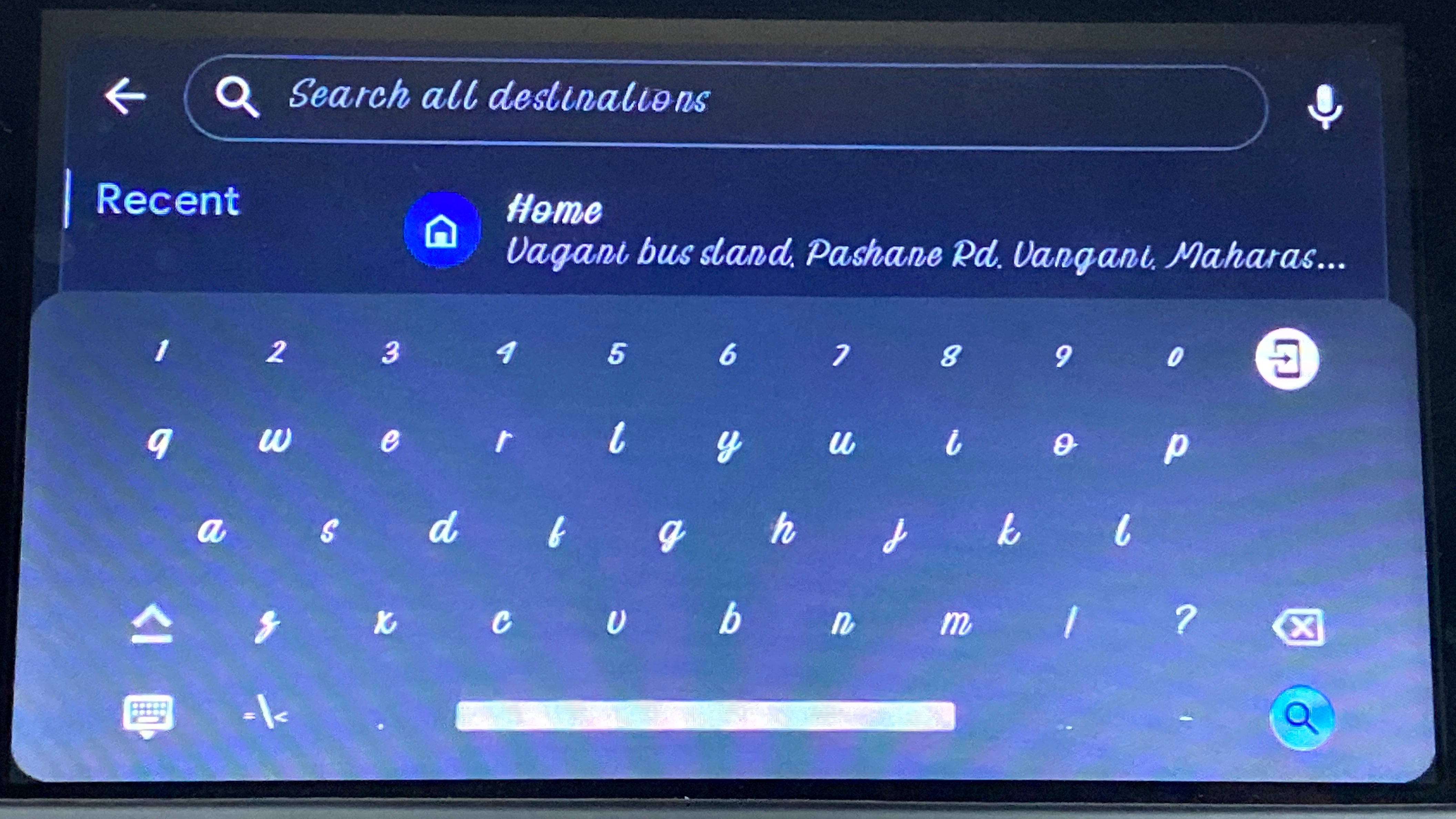 Navigation search screen of a Tata Nexon 2017-2023