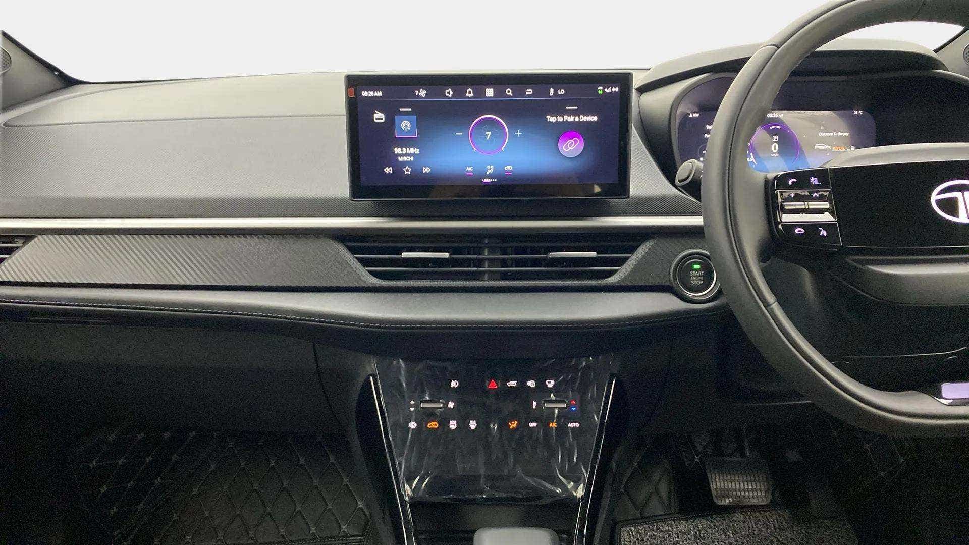 Dashboard and steering view of a Tata Nexon