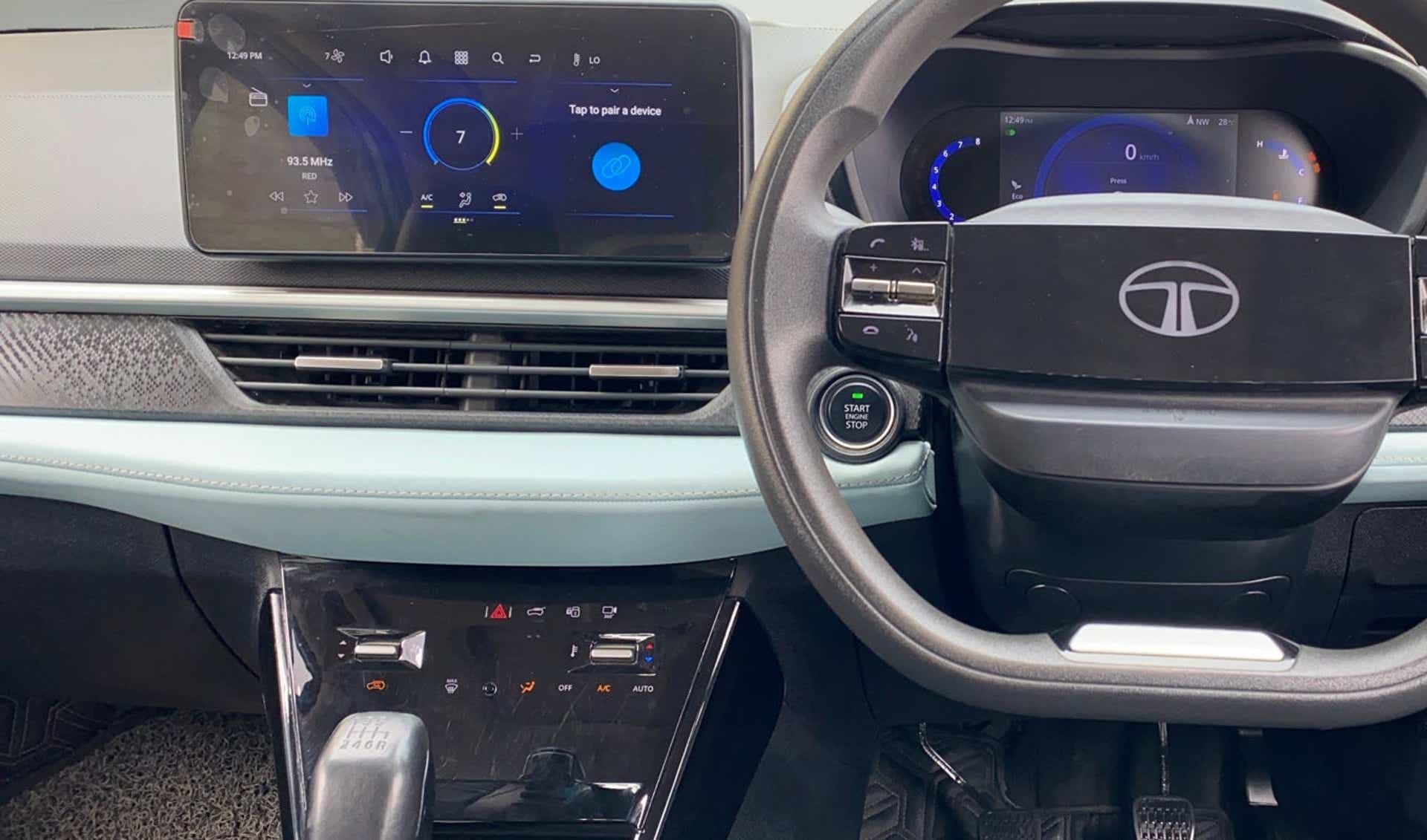Dashboard and steering wheel of a Tata Nexon