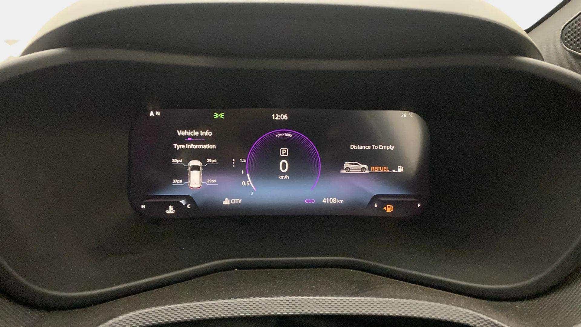 Digital instrument cluster of a Tata Nexon