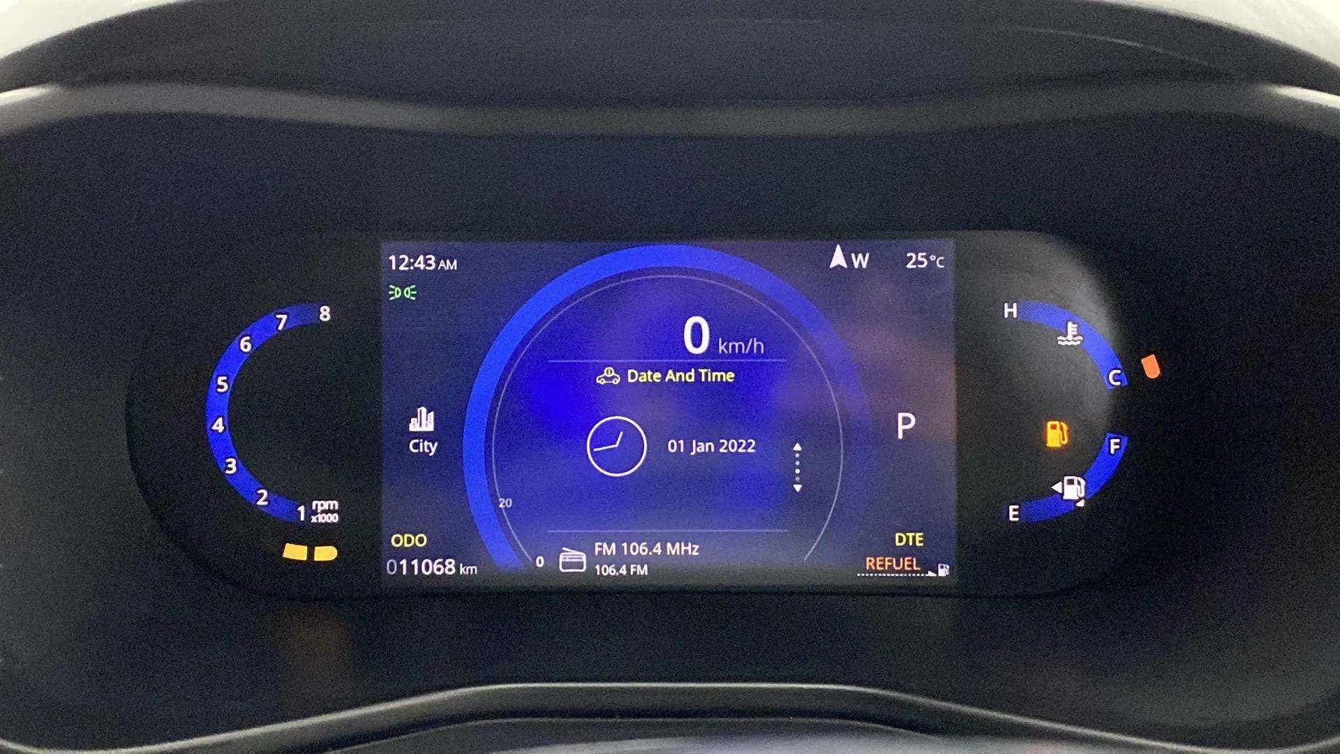 Digital instrument cluster of a Tata Nexon