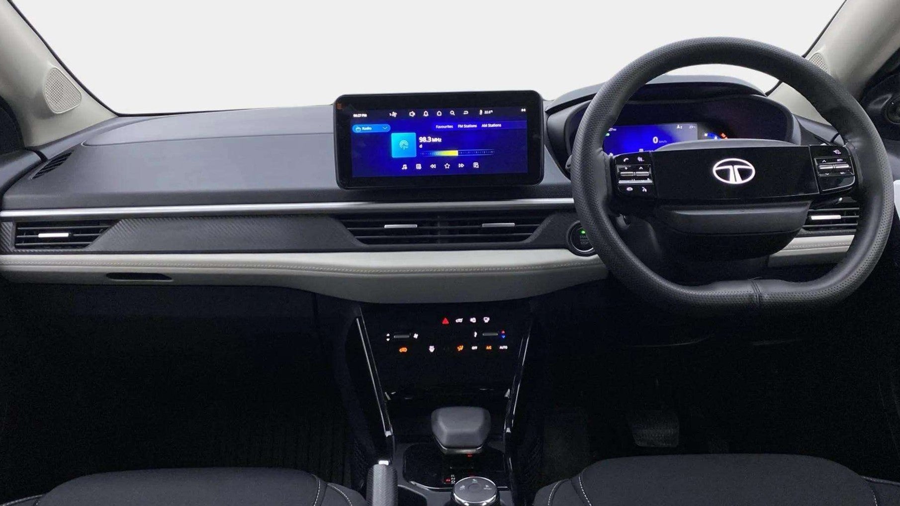 Dashboard and steering wheel of a Tata Nexon