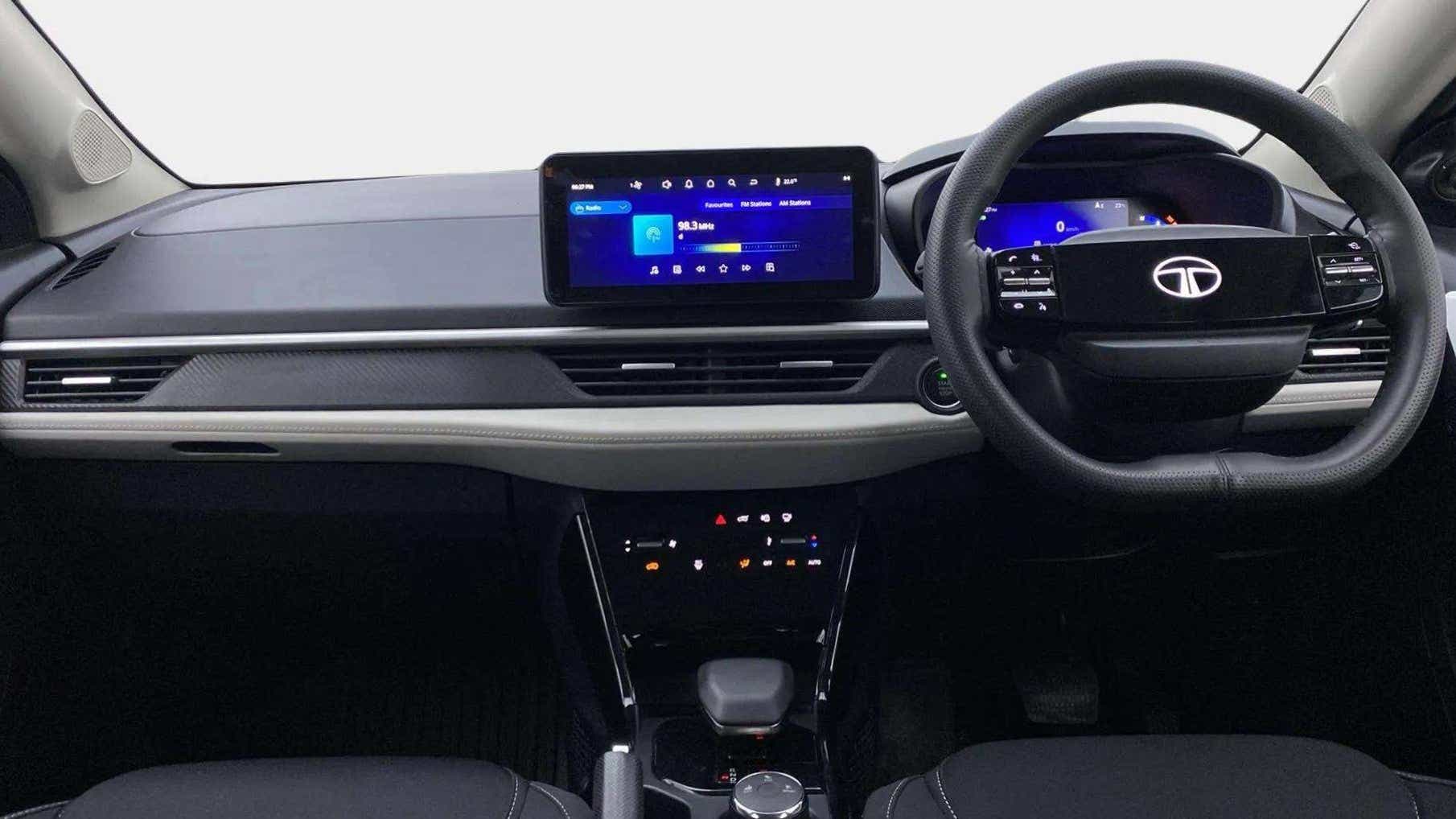 Dashboard and steering wheel of a Tata Nexon