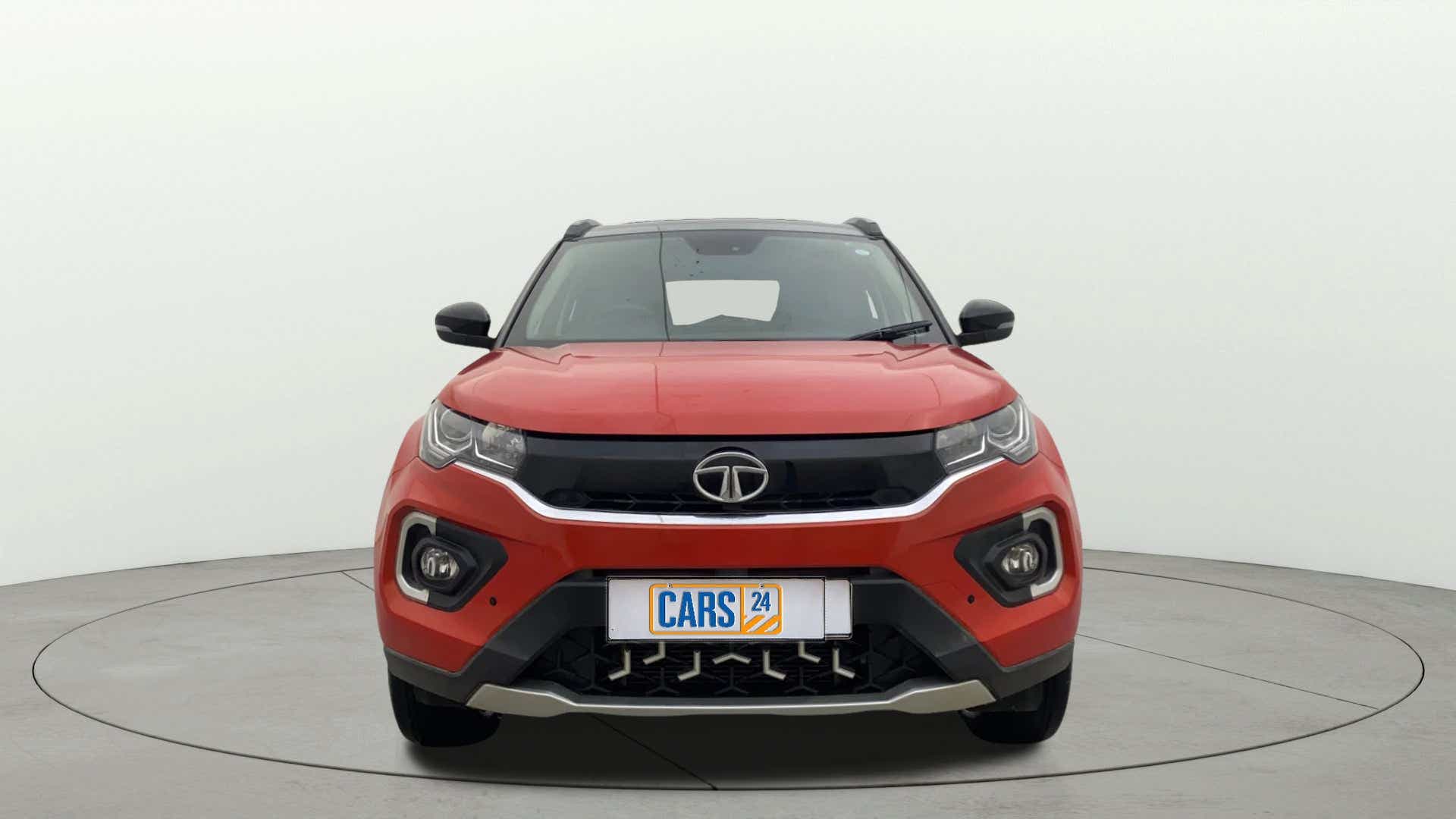Front view of a Flame Red Tata Nexon 2017-2023