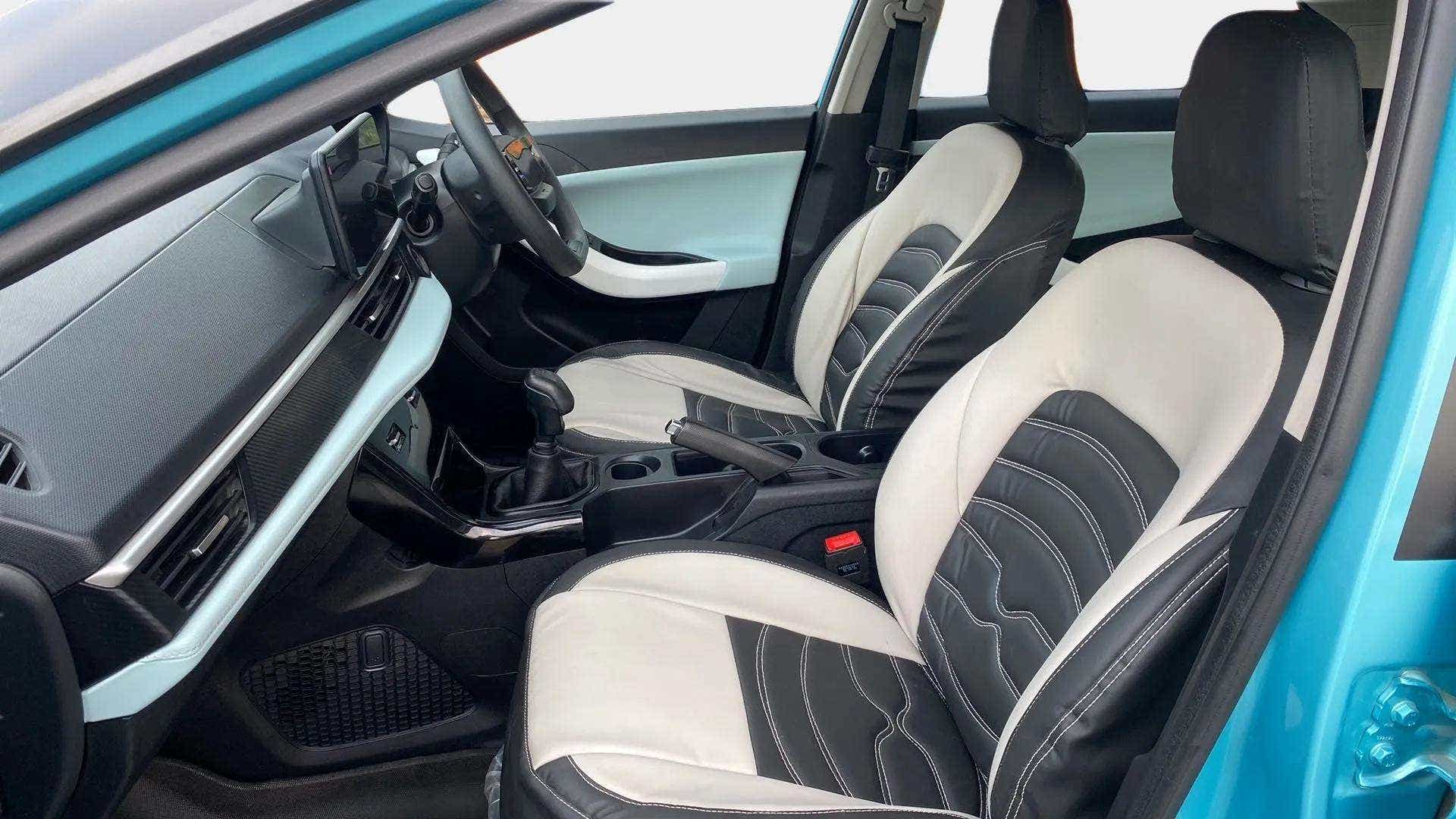 Interior front seats and dashboard of a Tata Nexon