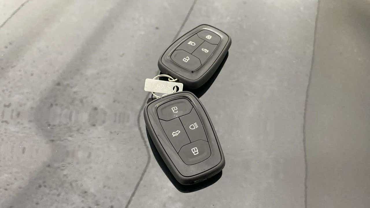 Close-up of key fobs of a Tata Nexon