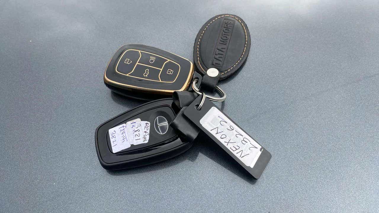 Close-up of a Tata Nexon car key