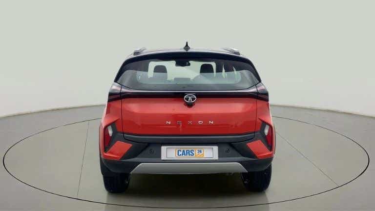 Rear view of a Flame Red Tata Nexon 2017-2023