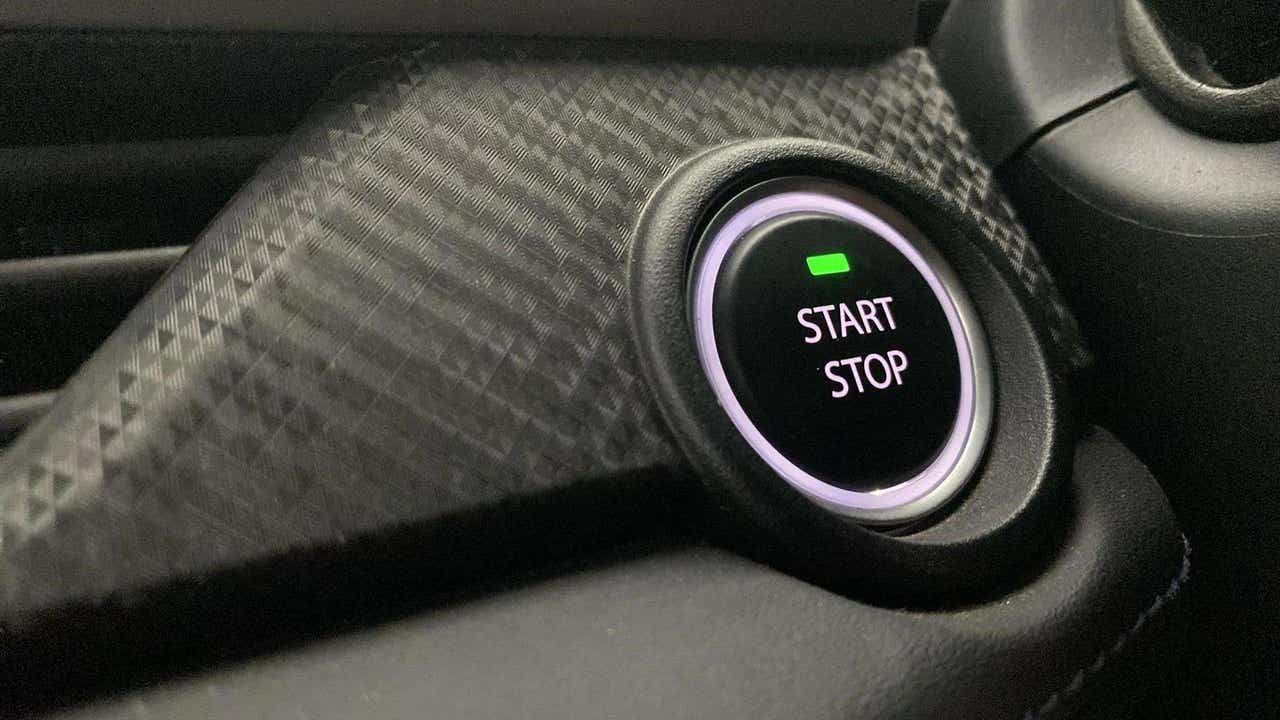 Close-up of a start stop button in a Tata Nexon