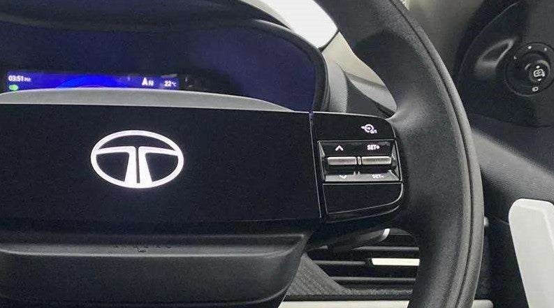 Steering wheel close-up of a Tata Nexon