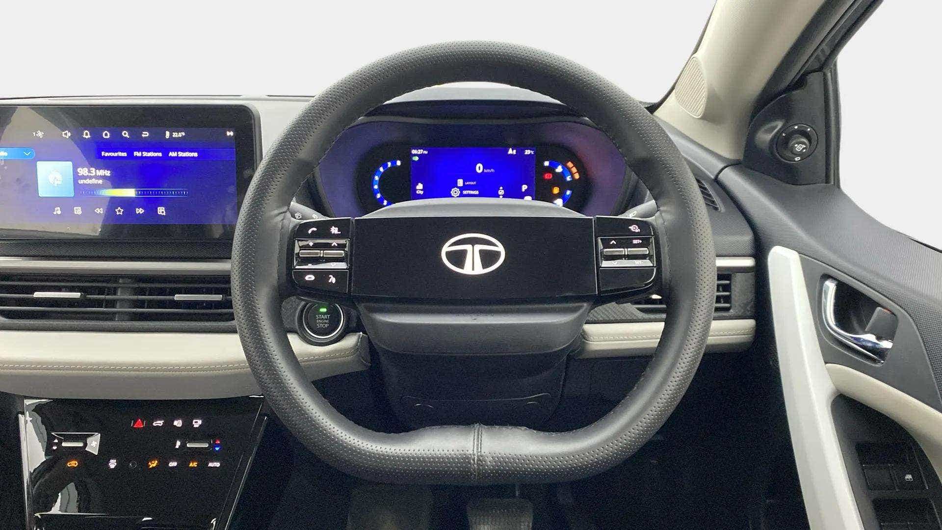 Dashboard and steering wheel of a Tata Nexon