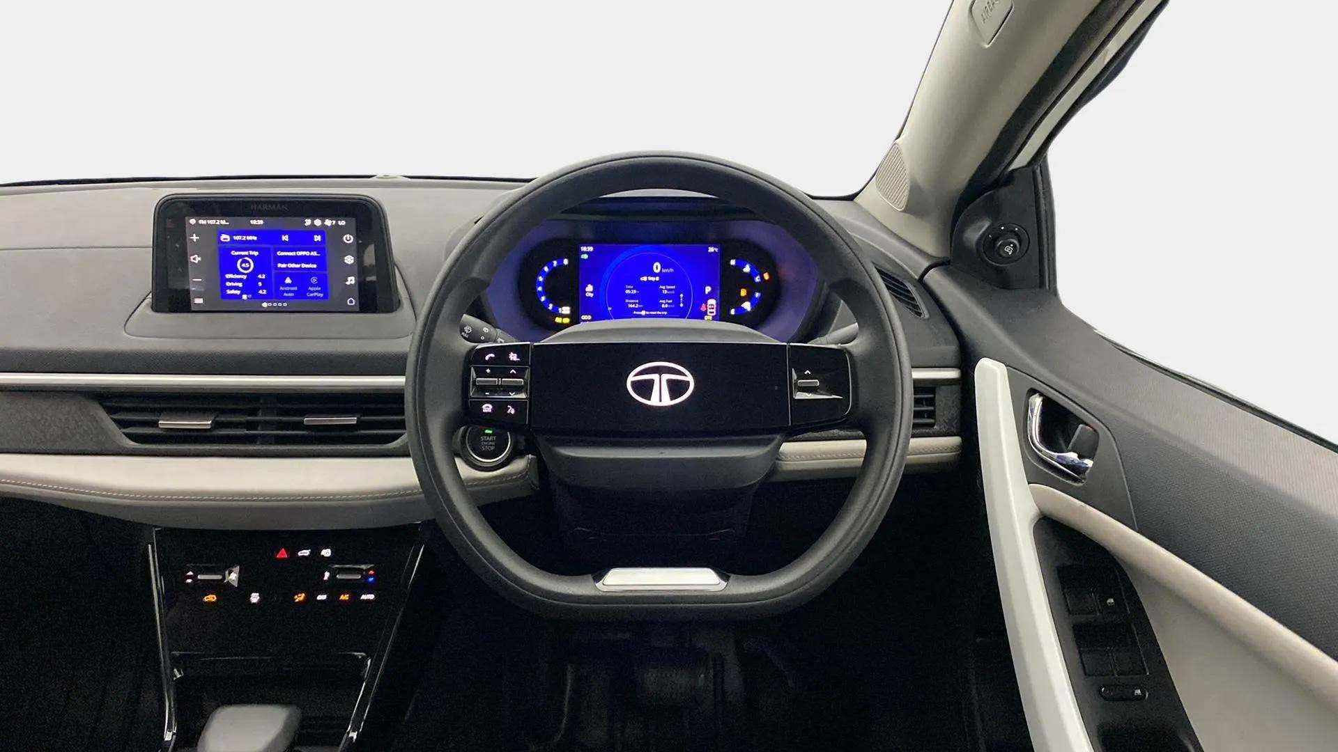Dashboard and steering wheel of a Tata Nexon