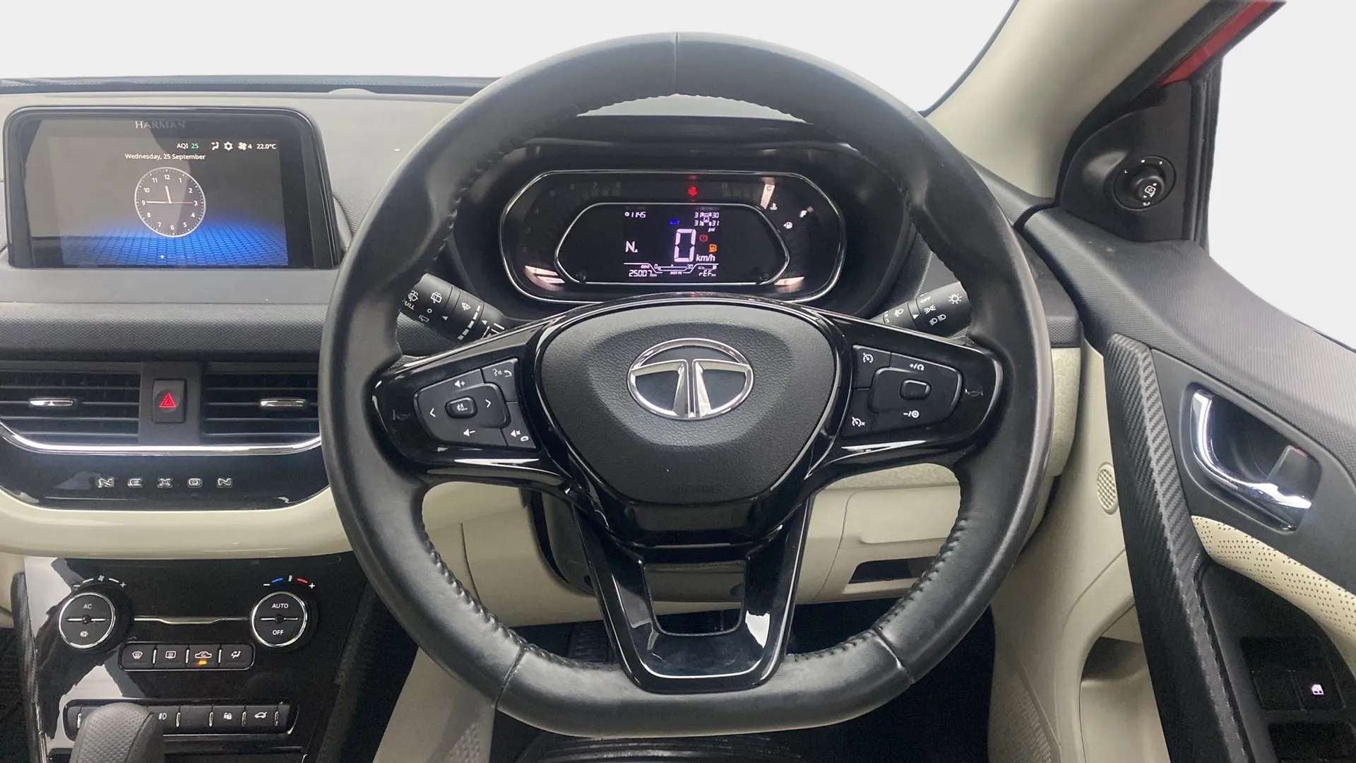 Steering wheel and dashboard of a Tata Nexon 2017-2023