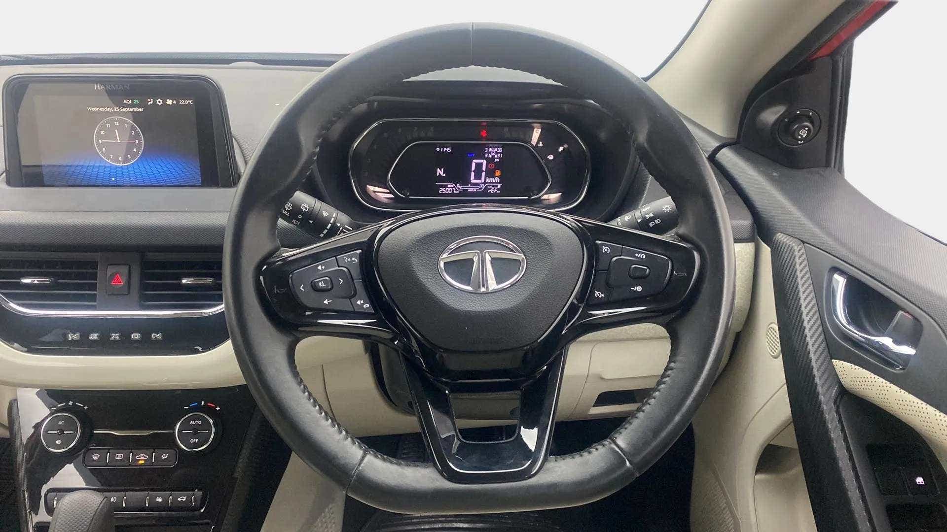 Steering wheel and dashboard of a Tata Nexon 2017-2023