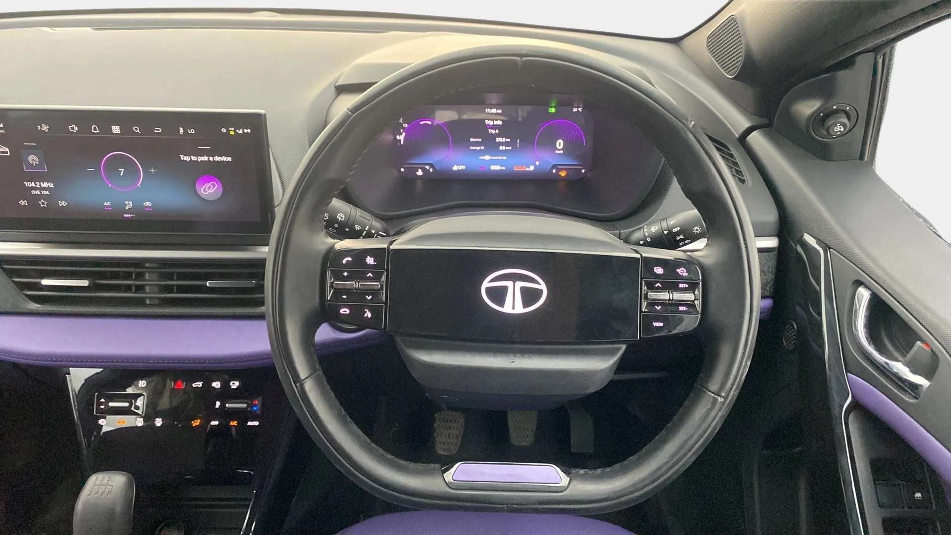 Dashboard and steering wheel of a Tata Nexon