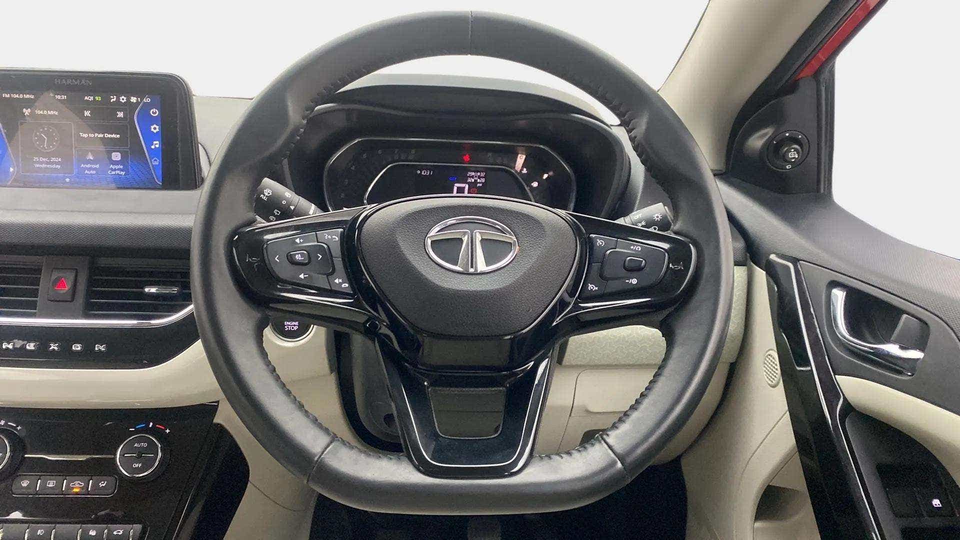 Steering wheel and dashboard of a Tata Nexon 2017-2023