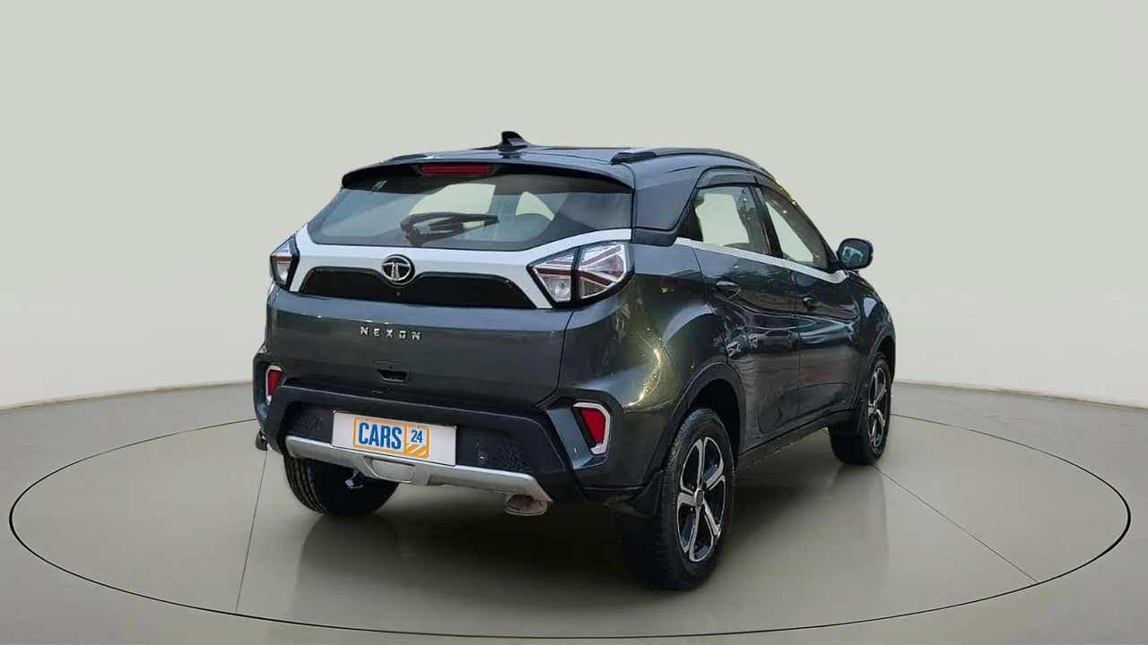 Rear three-quarter view of a Tata Nexon 2017-2023