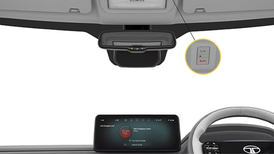 Dashboard and emergency sos button of a Tata Punch EV Facelift